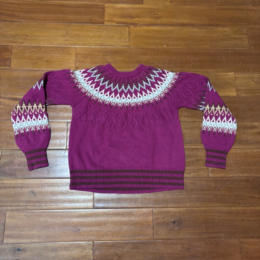 Sundance Rhian Magenta Fair Isle Yoke Knit Pullover Sweater| Cabincore‎